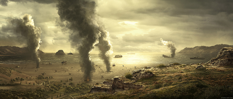 Illustration for article titled Nazi Explosions Meet Beautiful Landscape Paintings in This Video Game Concept Art